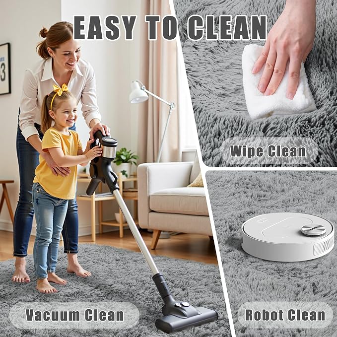 4x6 Area Rug for Living Room:Ultra Soft Fluffy Shag Light Grey Rugs, Large - Image 6