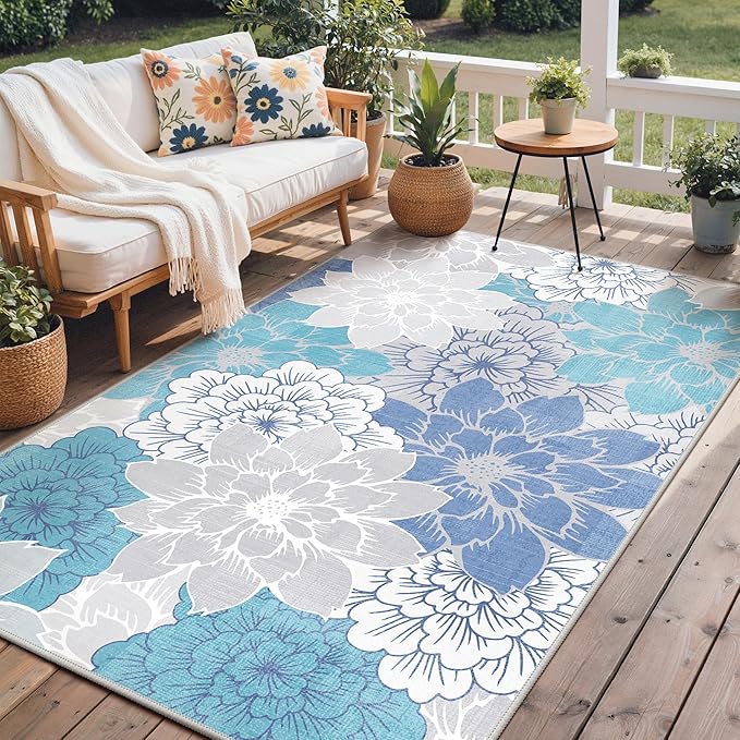 GENIMO Indoor Outdoor Area Rug 5'x8', Machine Washable Rugs by GENIMO