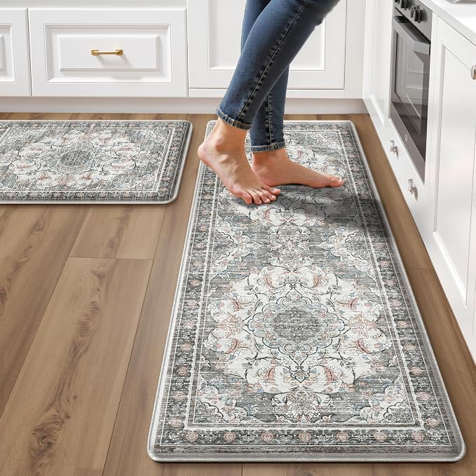 Boho Kitchen Mats for Floor 2 Piece Set Anti Fatigue Cushioned PVC Kitchen Rugs by tubeamin