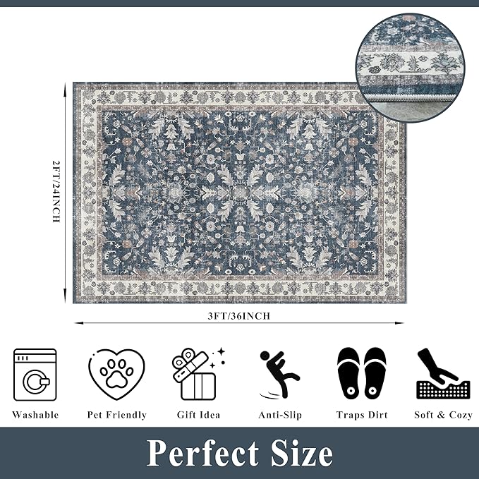 2x3 Non-Slip Washable Kitchen Rug - Image 2