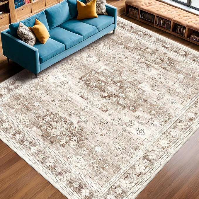 Washable Farmhouse Living Room Rug, 8x10 Area Rugs by HazoHaus
