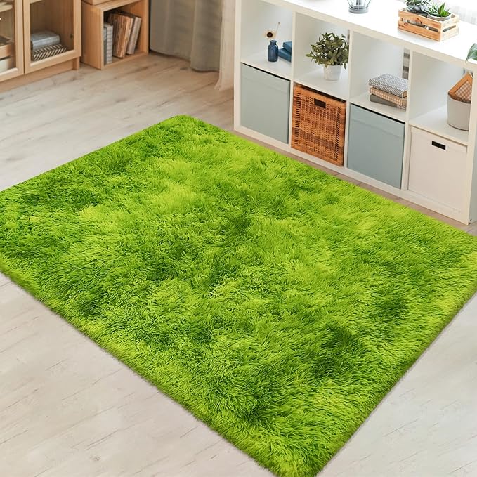 Tie Dyed Grass Green Rug 4x6 ft, Soft Plush Furry Shag Area Rugs Fluffy Fuzzy - Image 8