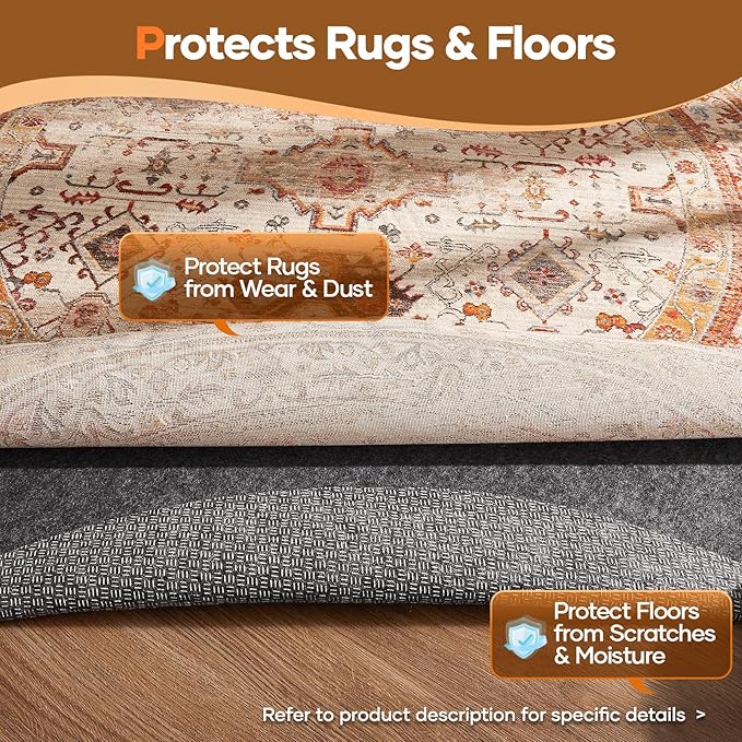 Veken 5 Ft Round Non Slip Cushioned Rug Pad Gripper, Felt and Silicone Backing - Image 5