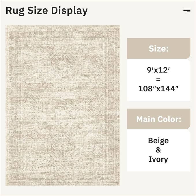 Soalmost 9x12 Area Rugs for Living Room, Non Slip Machine Washable Vintage Rugs - Image 4
