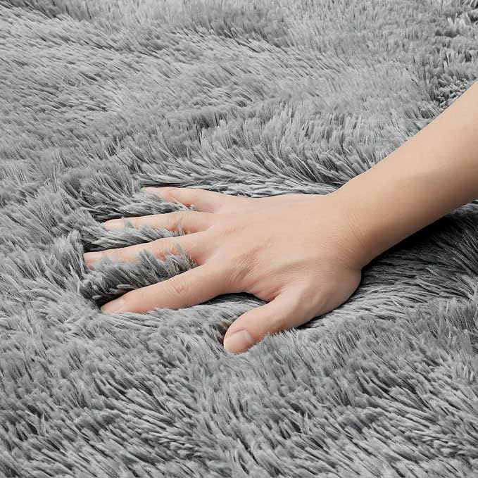 4x6 Area Rug for Living Room:Ultra Soft Fluffy Shag Light Grey Rugs, Large - Image 7