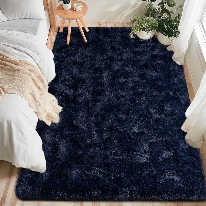 Navy Blue Rug for Living Room, 4x6 Fluffy Area Rugs for Bedroom, Soft Carpet - Image 3