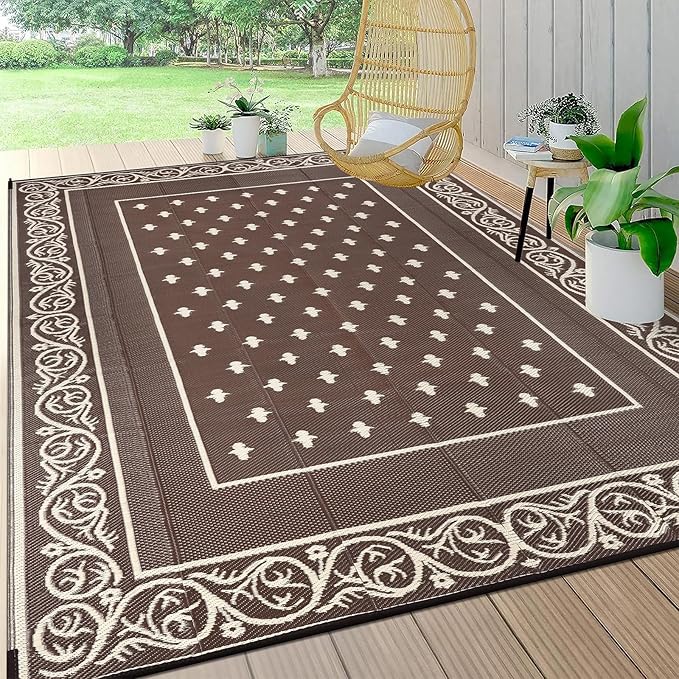 Pauwer Waterproof Outdoor Rug 10x14, Reversible Plastic Straw Patio Camping Rug by Pauwer