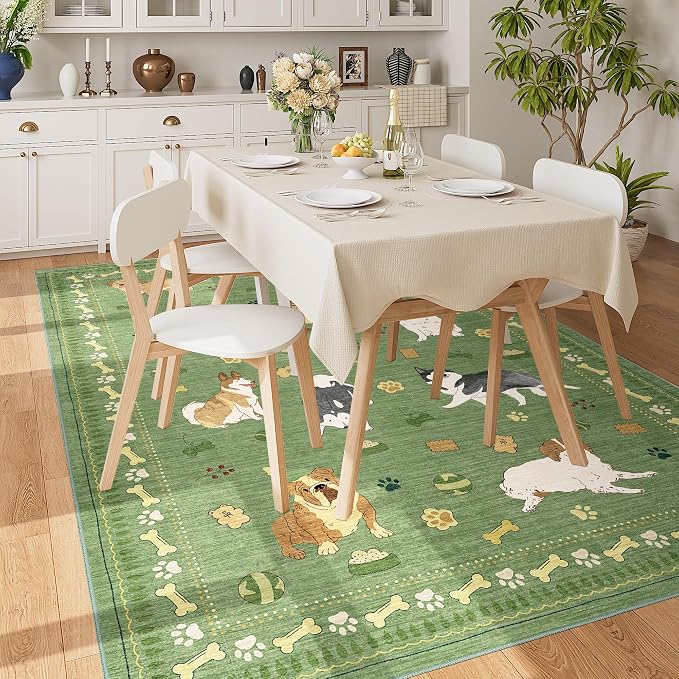 DUKINO 5x7 Rug for Living Room, Lightweight Animal Dog Print Washable Area Rug - Image 2