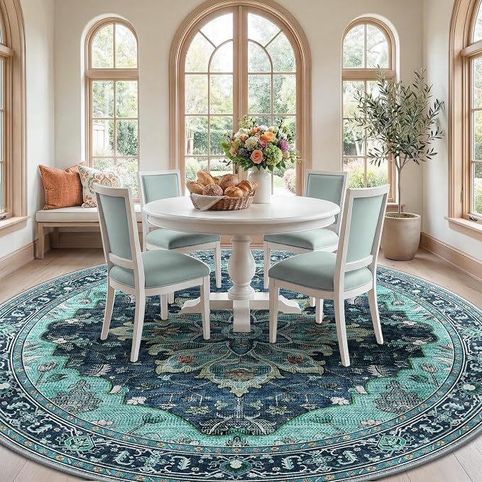 RELEANY Area Rugs Round 10ft Washable Non-Slip, Floral Vintage Distress - Image 3