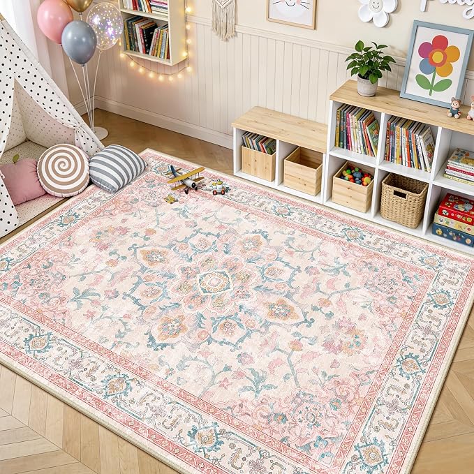 CAPALOCA Machine Washable Rugs Nursery Rug 6x9 Cute Girl Non Slip Low Pile - Image 9