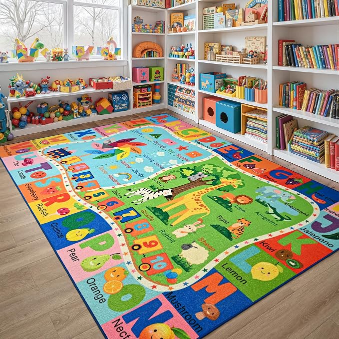 Maxsoft Kids Rug for Playroom, Educational 4x6 Play Mat for Classroom, Washable by Maxsoft