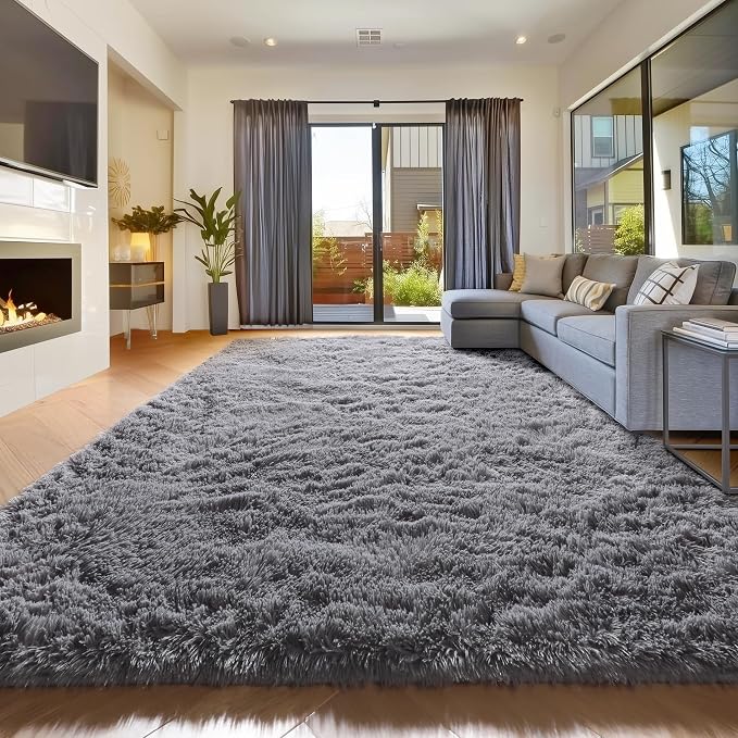 Amdrebio Grey Modern Large Living Room Rugs 6x9, Fluffy Area Rug - Image 7