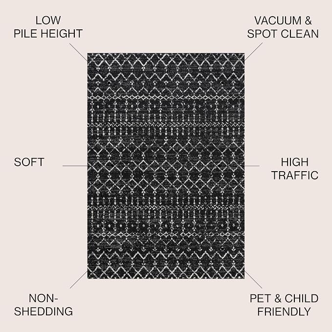 JONATHAN Y Boho Vintage Diamond Black/Ivory Square Area Rug 8X8 ft, Moroccan - Image 2