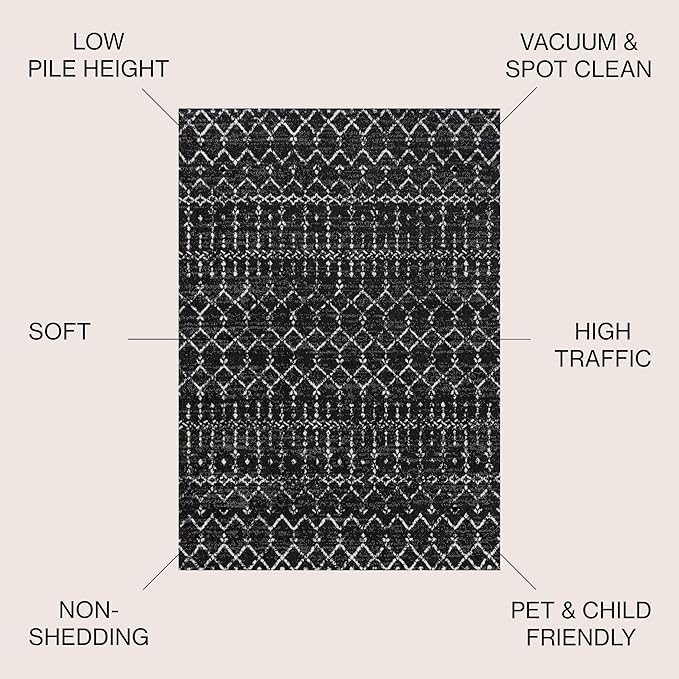JONATHAN Y Boho Vintage Diamond Black/Ivory Square Area Rug 9X9 ft, Moroccan - Image 2
