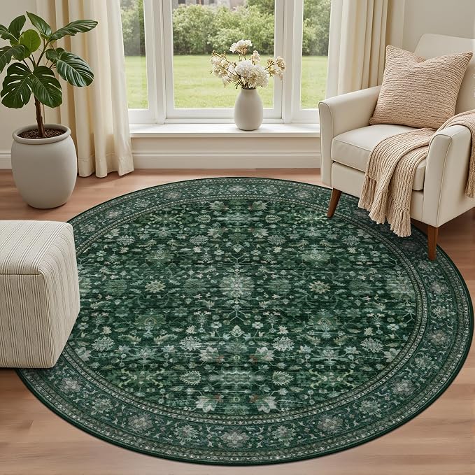 Round Area Rug for Living Room: 6ft Washable Vintage Boho Soft Thin Circle Rug - Image 2