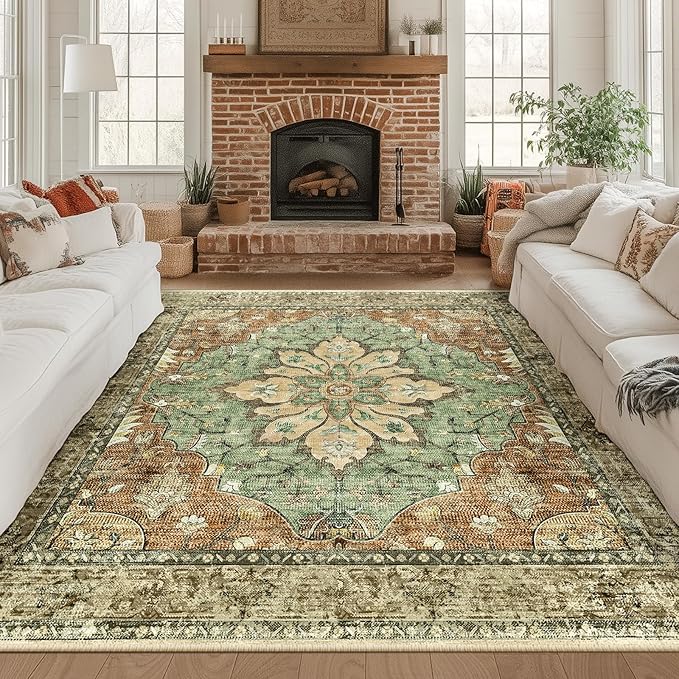 RELEANY Area Rugs Square 8ft Washable Non-Slip, Floral Vintage Distress - Image 3