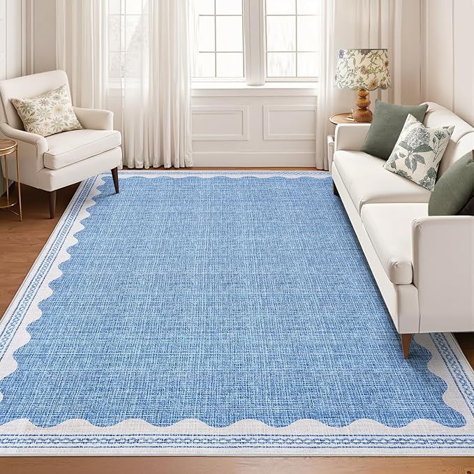 GarveeHome Scalloped Blue Washable Rugs 10x13 Rug by GarveeHome