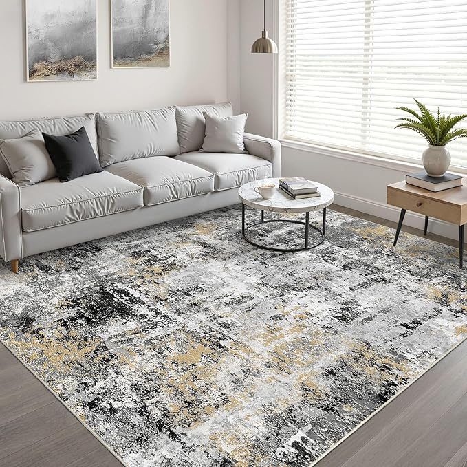 10x12 Area Rug Living Room: Washable Large Abstract Neutral Modern Soft Rug - Image 5