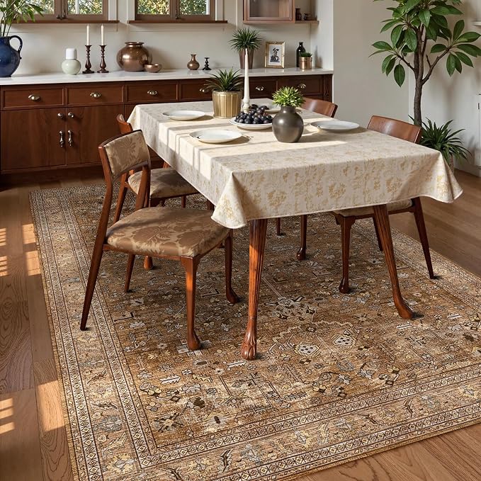 Washable Area Rug 6' x 9' Vintage Traditional Persian Mat - Image 3