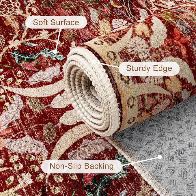 AMTOVO 8x10 Washable Area Rugs for Living Room, Non-Slip Large Soft Boho Floral - Image 5