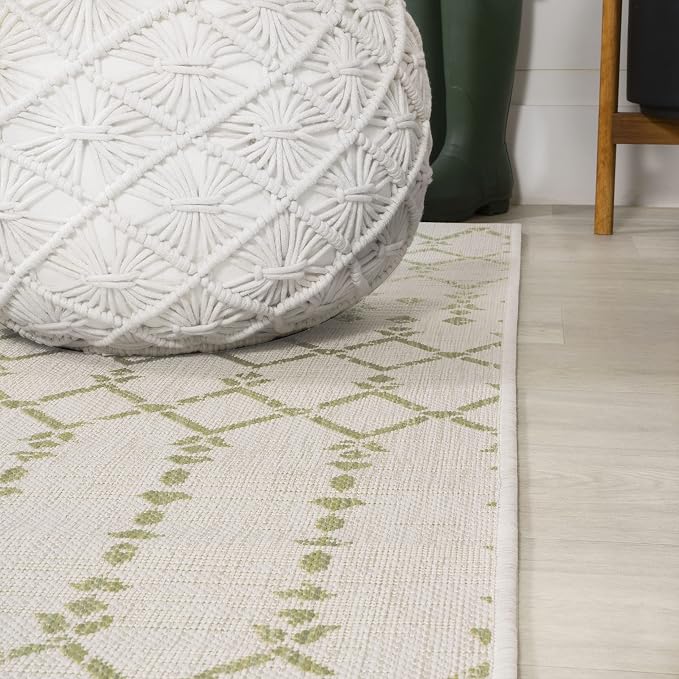 JONATHAN Y Moroccan Geometric Indoor Outdoor Area Rug 3X5 Cream/Green, Ourika - Image 7