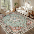 6x9 Area Rugs Living Room Rug: Washable Vintage Distressed Floral Rug No Slip by EXPEDIX