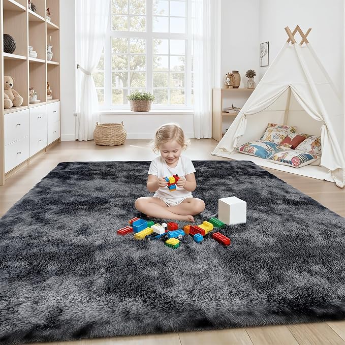 Area Rug for Living Room Bedroom: 4x6 Black Grey Soft Fluffy Shag Upgrade - Image 4