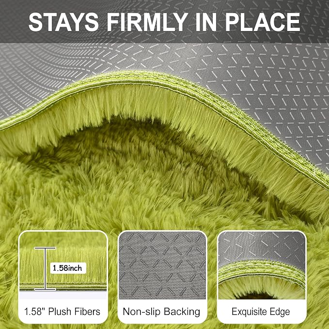 Soft Grass Green Fluffy Rug for Bedroom Living Room, 2x6 ft Fuzzy Green Shag - Image 6