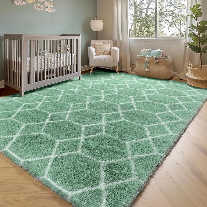 ONASAR Rugs for Living Room Bedroom, 5x8 Fluffy Sage Green and White Area Rug - Image 7