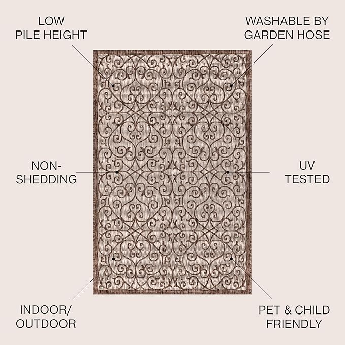 JONATHAN Y Vintage Filigree Indoor Outdoor Area Rug 4X6 Taupe/Espresso - Image 3