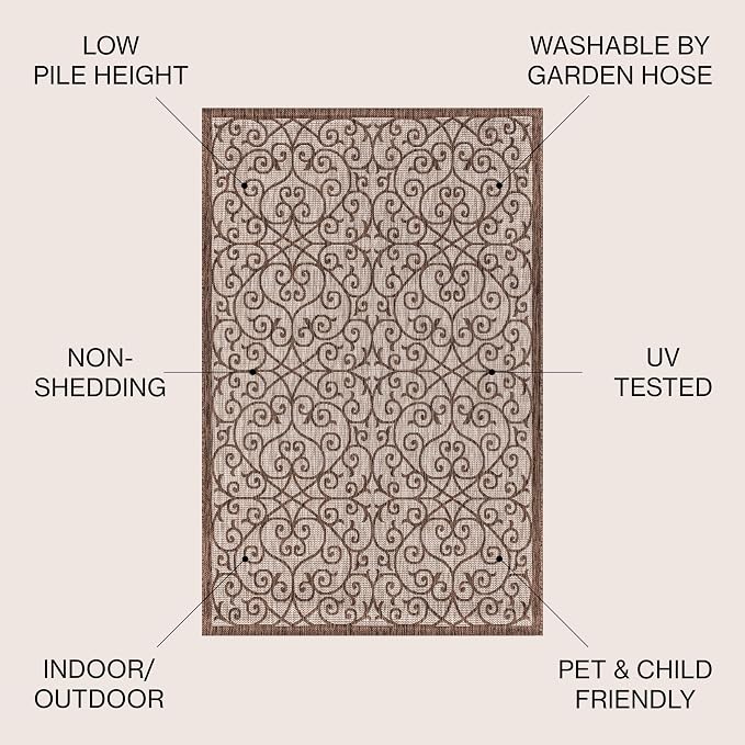 JONATHAN Y Vintage Filigree Indoor Outdoor Square Area Rug 9X9 Taupe/Espresso - Image 3