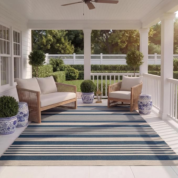 SAFAVIEH Courtyard Collection 8' x 10' Navy/Beige CY6062 Stripe Indoor/ Outside - Image 10