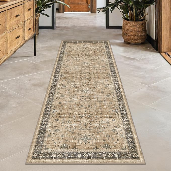Natural Taupe 2x8 Runner Rug for Hallway, Long Runner Rug for Kitchen, Entryway by HazoHaus