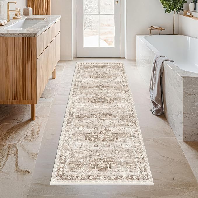 Hazo Haus Boho Long Bathroom Runner Rug 24 x 72 Washable Non Slip by HazoHaus