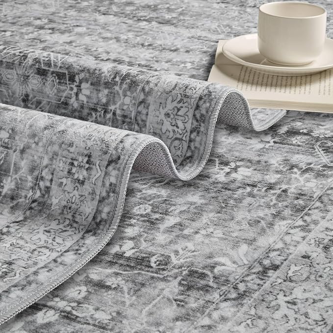 Latte&Fog 6x9 Area Rugs for Living Room Washable Vintage Soft Grey Rugs | for - Image 8