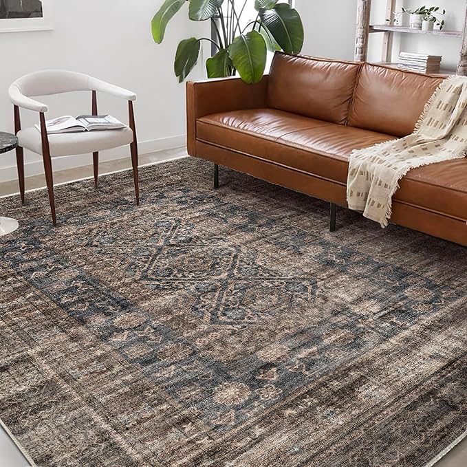 CHAMPLANT Washable Area Rug 9'x12' Retro Boho Design Non-Shedding Easy Care by CHAMPLANT