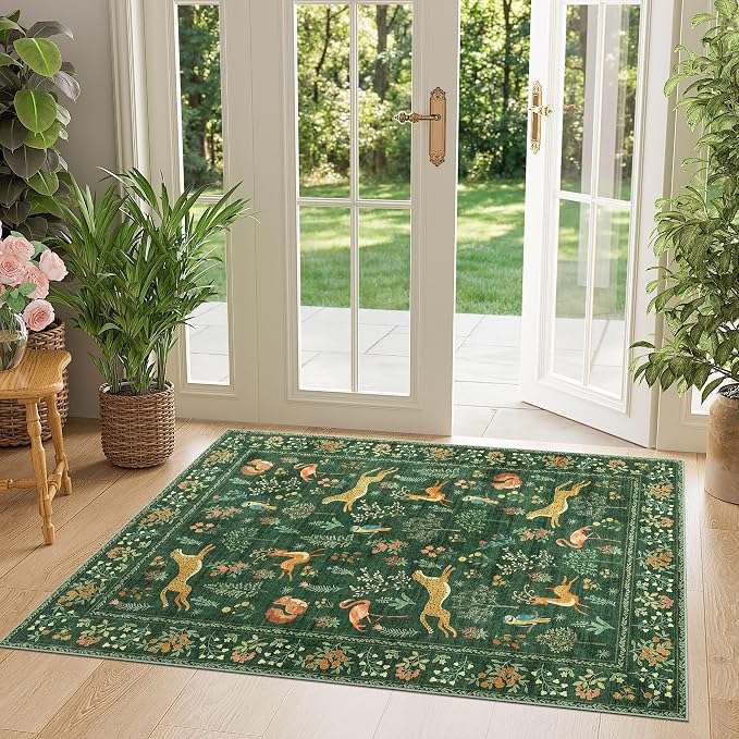 DUKINO 3x4 Washable Entryway Rug, Vintage Animal Ultra Soft Kitchen Area Rug by DUKINO