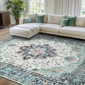 RELEANY Area Rugs 7'x9' Washable Non-Slip, Floral Vintage Distress Medallion by RELEANY