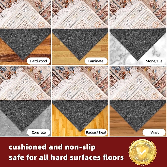 BAGAIL Felt and Natural Rubber Backing Rug Pads 1/8” Thick, Round 4 Feet Non - Image 6
