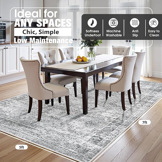 5x7 Area Rugs for Living Room Rug Washable: Abstract Rug for Dining Room - Image 2