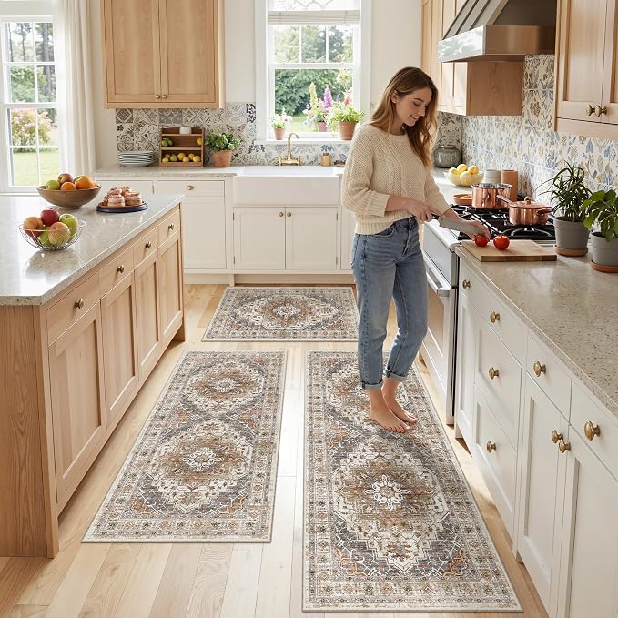 Madane Washable Kitchen Rug Set of 3, Small Area Rug Non-Slip Vintage Entryway - Image 2