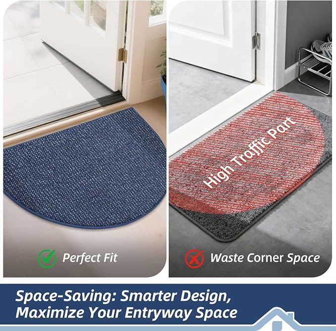 BEQHAUSE Dirt Trapper Door Mat 24" x 36" Half Circle Non-Slip Washable Doormats - Image 6