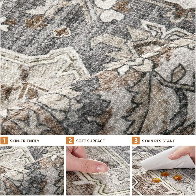 5x7 Area Rugs Living Room: Washable Vintage Rug Large Non-Slip Stain Resistant - Image 9