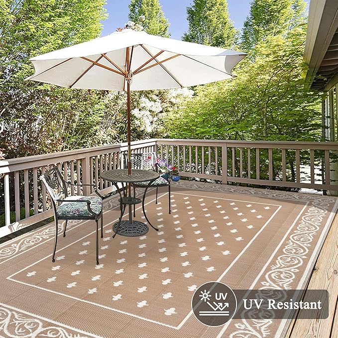 Pauwer Waterproof Outdoor Rug 9x12, Reversible Plastic Straw Patio Camping Rug - Image 4
