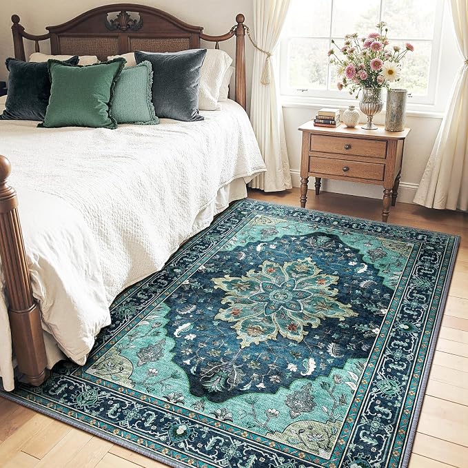 RELEANY Area Rugs 5'x7' Washable Non-Slip, Floral Vintage Distress Medallion - Image 2