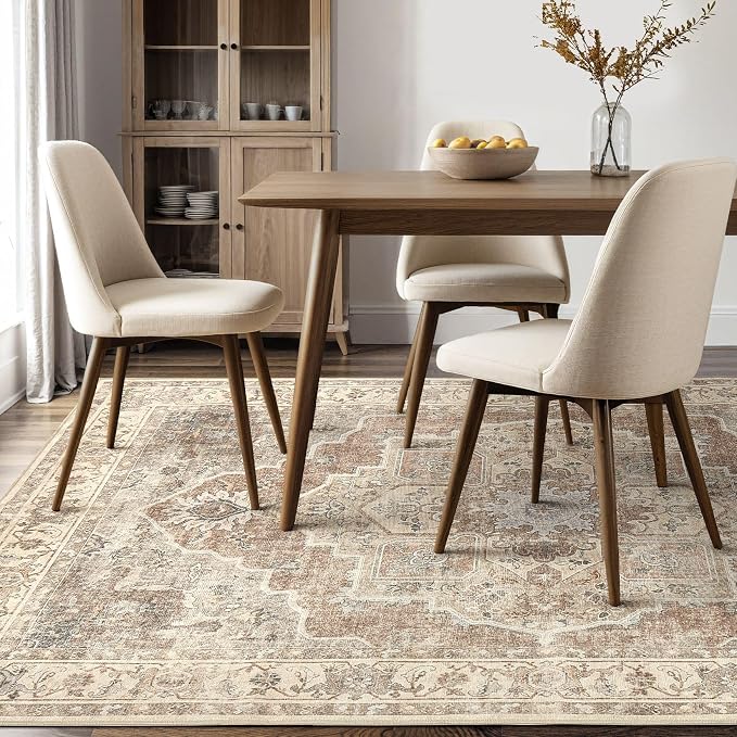 9x12 Washable Area Rug: Vintage Neutral Soft Non Slip Thin Large Floor Carpet - Image 6