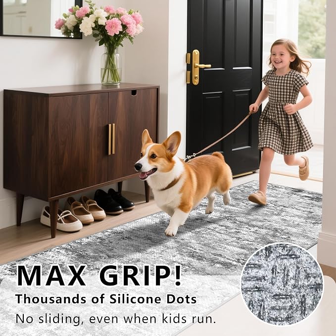 Abstract Washable Runner Rug 2x6, Hallway Rug Non-Slip, Woven Non-Shedding Thin - Image 9