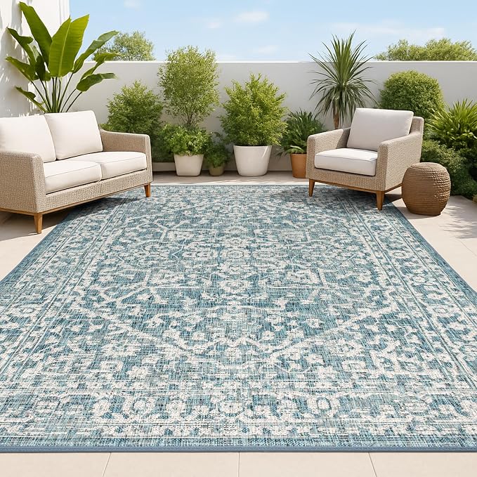 JONATHAN Y Boho Medallion Indoor Outdoor Area Rug 3X5 Teal/Gray, Malta Textured by JONATHANY
