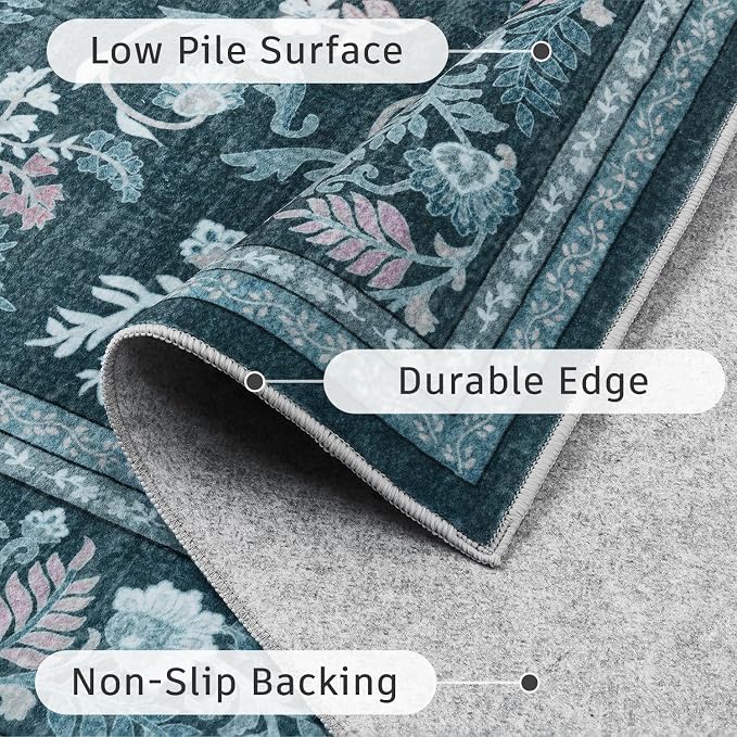 DCX Navy Blue 9x12 Area Rug, Machine Washable Non Slip Stain Resistant Soft - Image 6