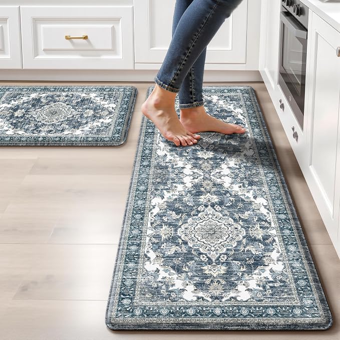 Boho Kitchen Mats for Floor 2 Piece Set Anti Fatigue Cushioned PVC Kitchen Rugs by tubeamin